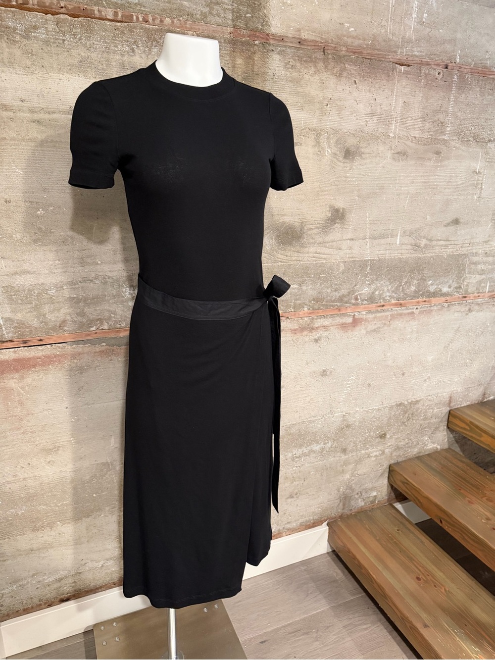 Rosetta Getty NWOT Black Short-Sleeve Midi Wrap Dress with Side Tie